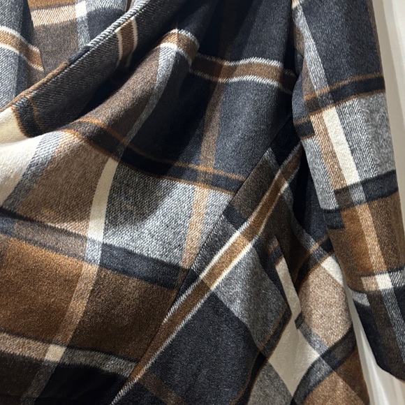Chicwish Plaid Cape Jacket in Black, Gray, and Brown - Picture 3 of 4